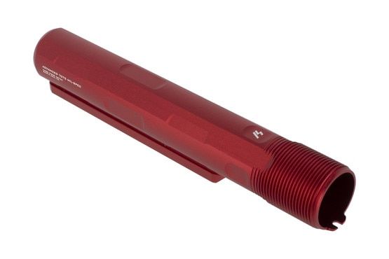 Strike Industries 7-position advanced receiver extension with red finish features an extended nose for easy alignment